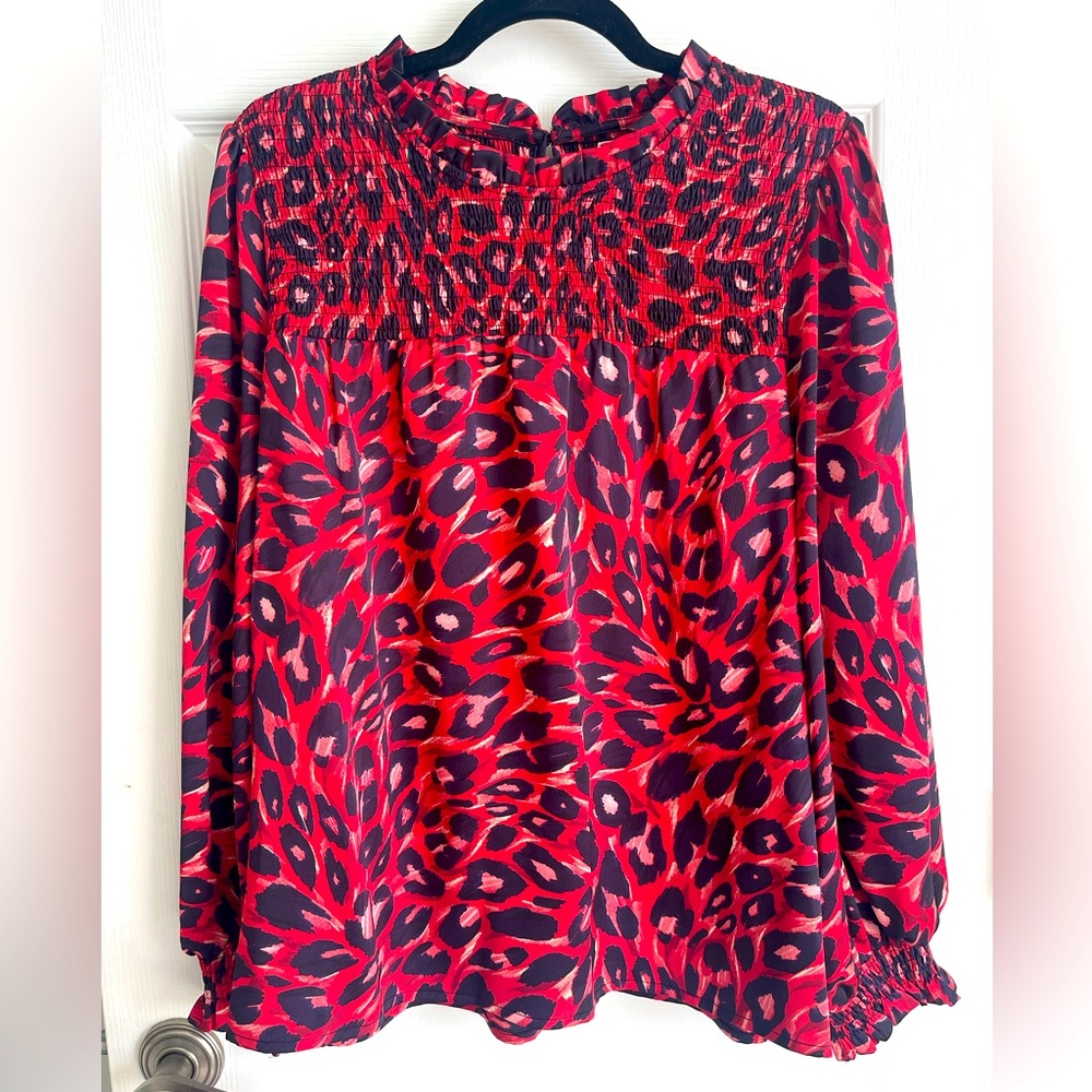 Jade red leopard print top, XL